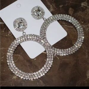 Crystal Pavé Double Circle Drop Earrings - Silver Tone